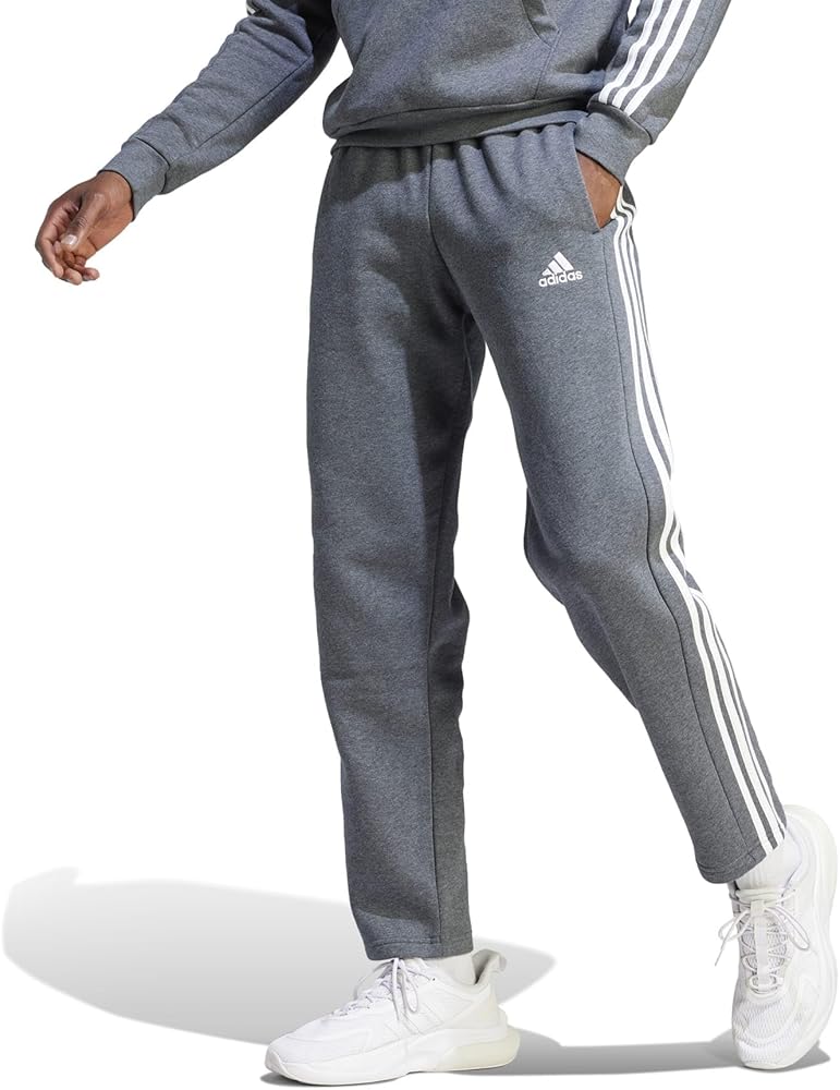 adidas Men's Essentials Fleece Open Hem 3-Stripes Pants