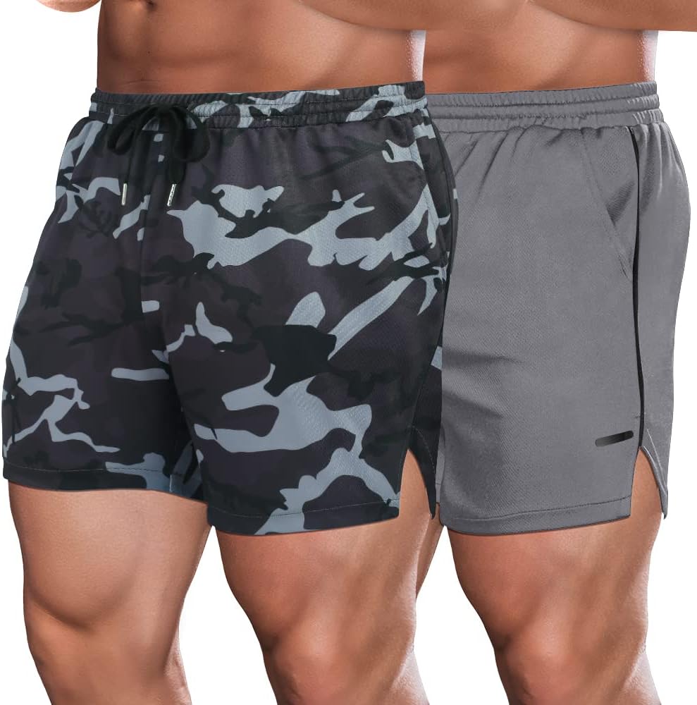 COOFANDY Men's 2 Pack Gym Workout Shorts Mesh Lightweight Bodybuilding Pants Training Running Sports Jogger with Pockets