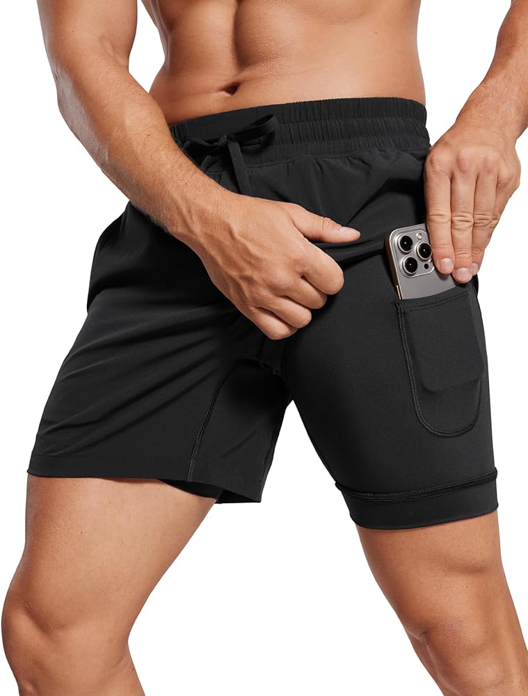 CRZ YOGA Men's 2 in 1 Running Shorts with Liner - 5'' Quick Dry Workout Sports Athletic Shorts with Pockets