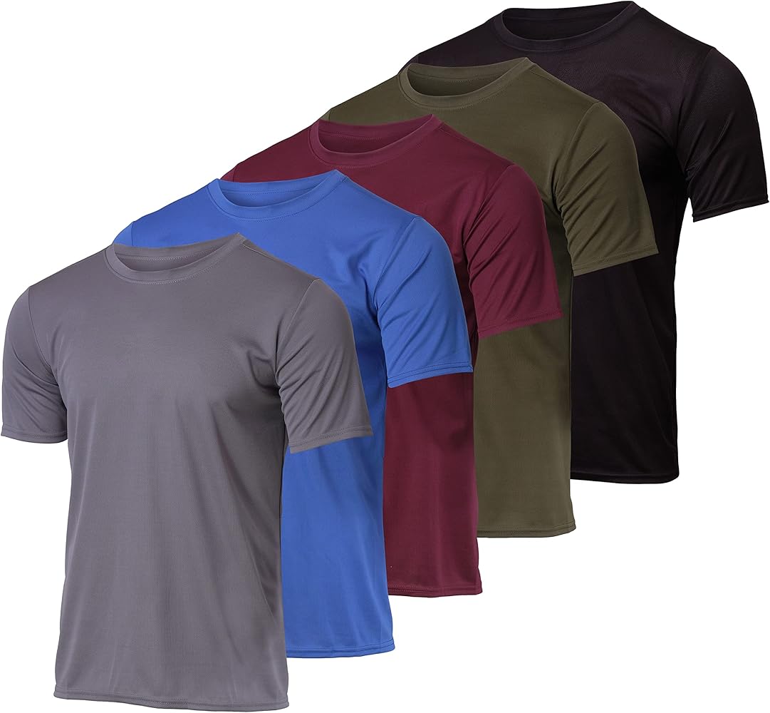 Real Essentials 5 Pack Men’s Active Quick Dry Mesh Crew Neck T Shirts | Athletic Short Sleeve Tee (Available in Big & Tall)