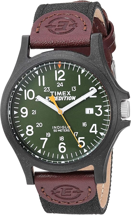 Timex Men's TWF3C8430 Expedition Acadia Black/Brown/Dark Green Leather/Nylon Strap Watch