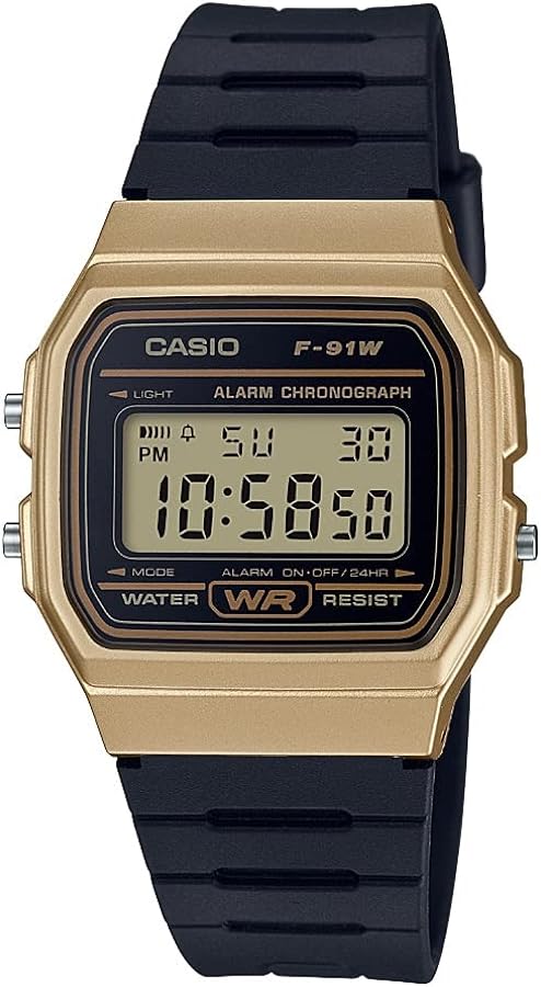 Casio Men's 'Vintage' Quartz Metal and Resin Casual Watch, Color:Black (Model: F-91WM-9ACF), Black/Gold