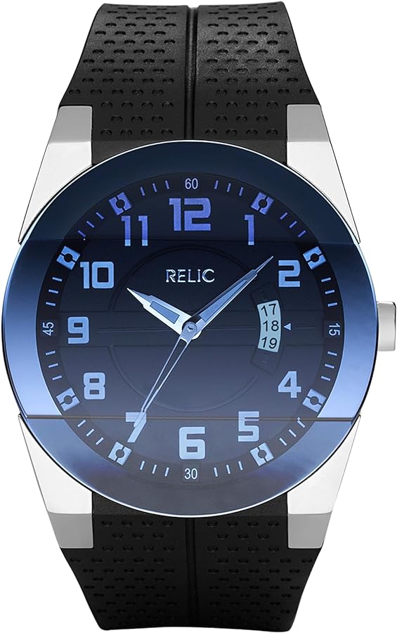 Relic by Fossil Men's Jake Silver Stainless Steel and Black Silicone Band Watch (Model: ZR11861)