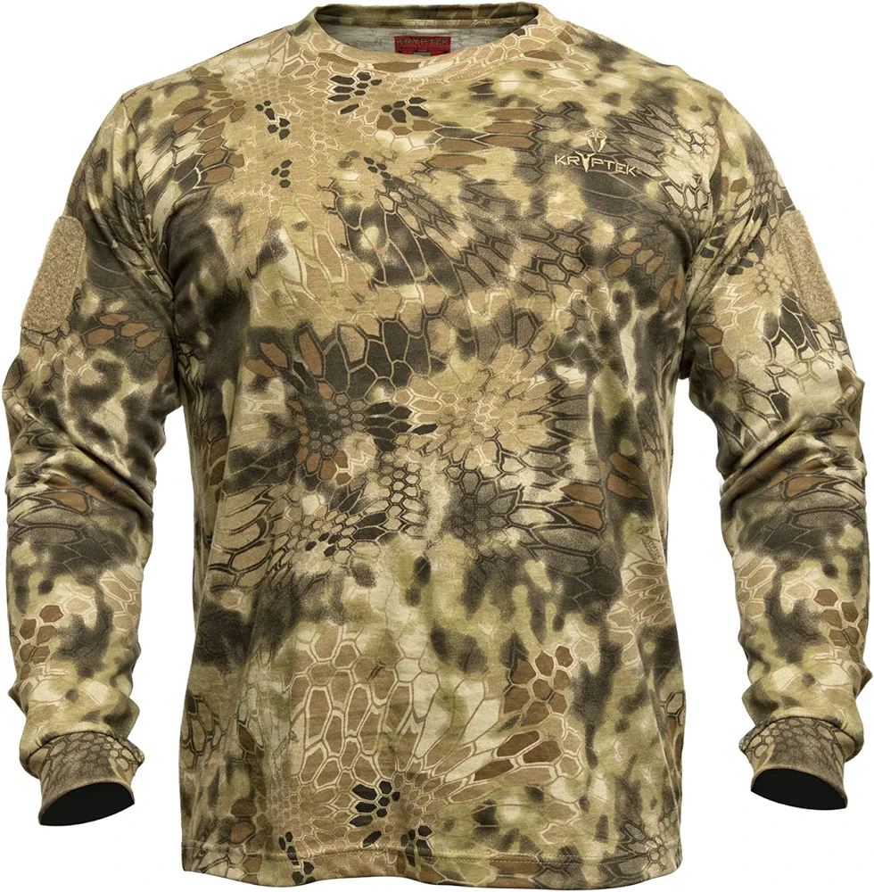 Kryptek Men's Stalker Long Sleeve, 100% Cotton, Stealthy Camo Tee