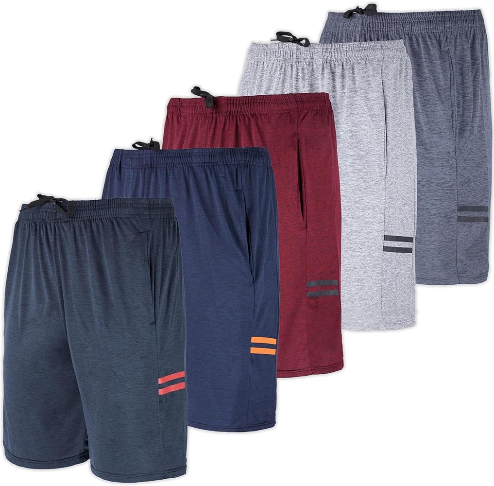 Real Essentials 5 Pack: Men's Dry-Fit Sweat Resistant Active Athletic Performance Shorts