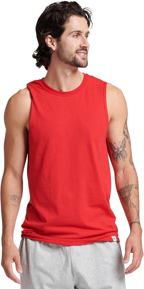 Russell Athletic Men's Dri-Power Cotton Blend Sleeveless Muscle Shirts, Moisture Wicking Odor Protection UPF 30+, Sizes S-4X