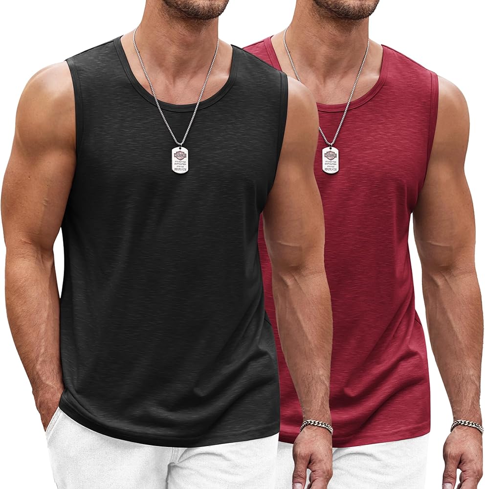 COOFANDY Men's Workout Tank Top 2 Pack Casual Soft Sleeveless Gym Muscle Shirts Bodybuilding Tee