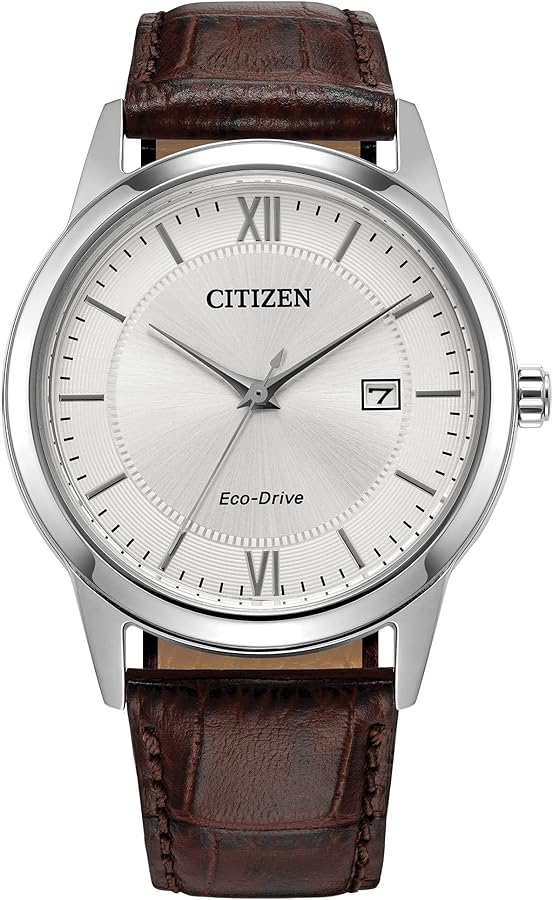 Citizen Men's Classic Eco-Drive Leather Strap Watch, 3-Hand Date