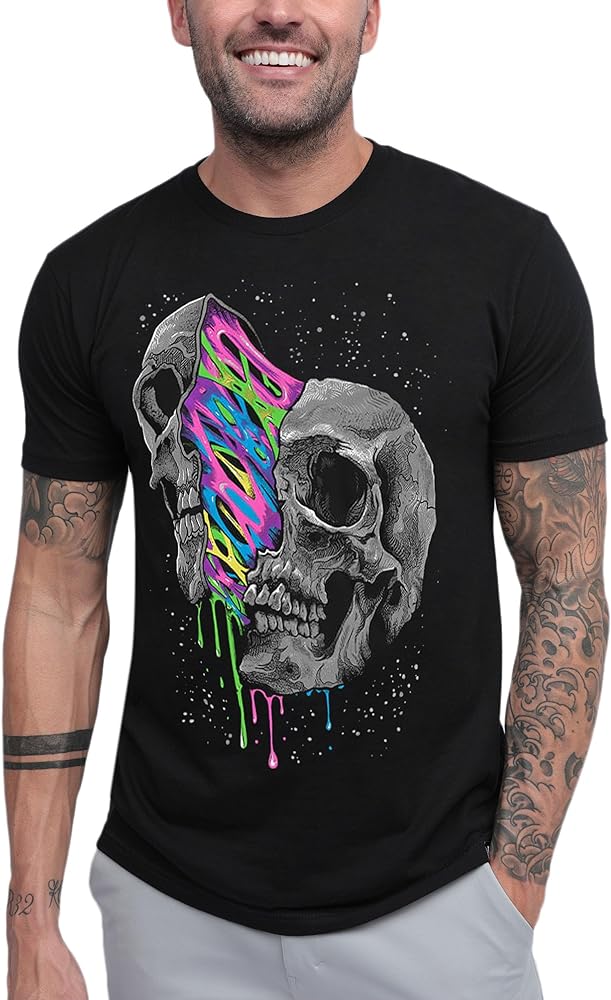 INTO THE AM Graphic TShirts for Men S - 4XL Cool Edgy Trippy Design Casual Tees Streetwear Skeleton Skull