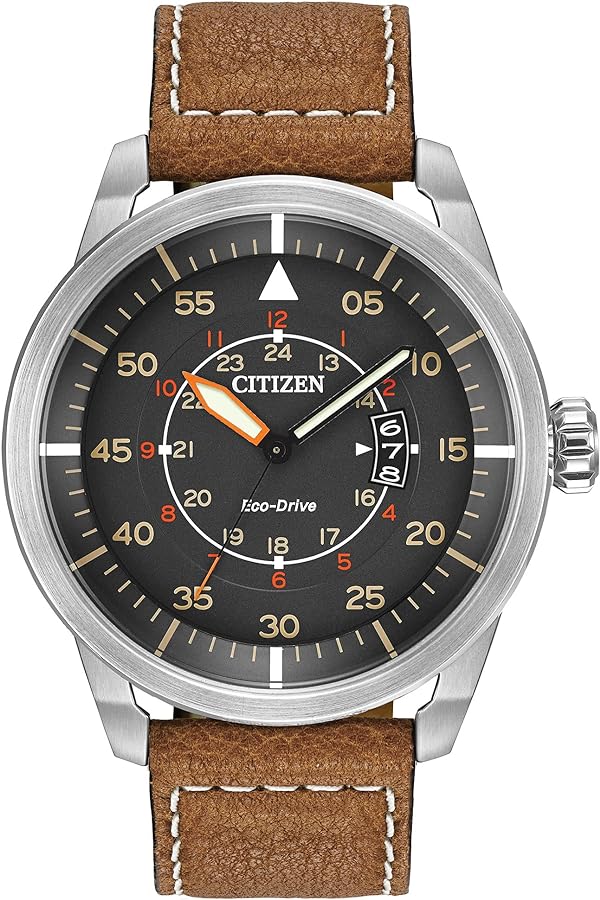 Citizen Men’s Eco-Drive 3-Hand Date Avion Watch with Leather Strap (Style: AW1361:10H)