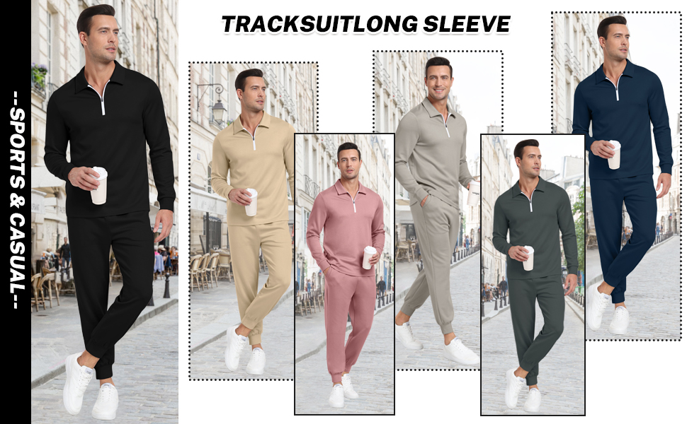 Mens 2 Pieces Tracksuit 1/4 Zip Sweatsuit Sets