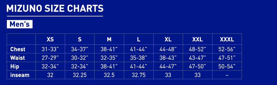 Mizuno Size chart men&amp;#39;s