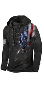  Men''s Distressed American Flag Hooded