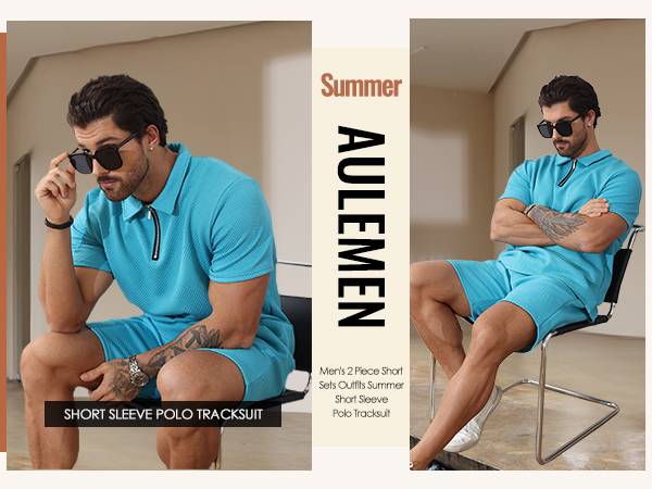 men''s short sleeve polo tracksuit