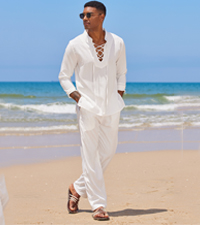 mens white long sleeve shirts and pants set