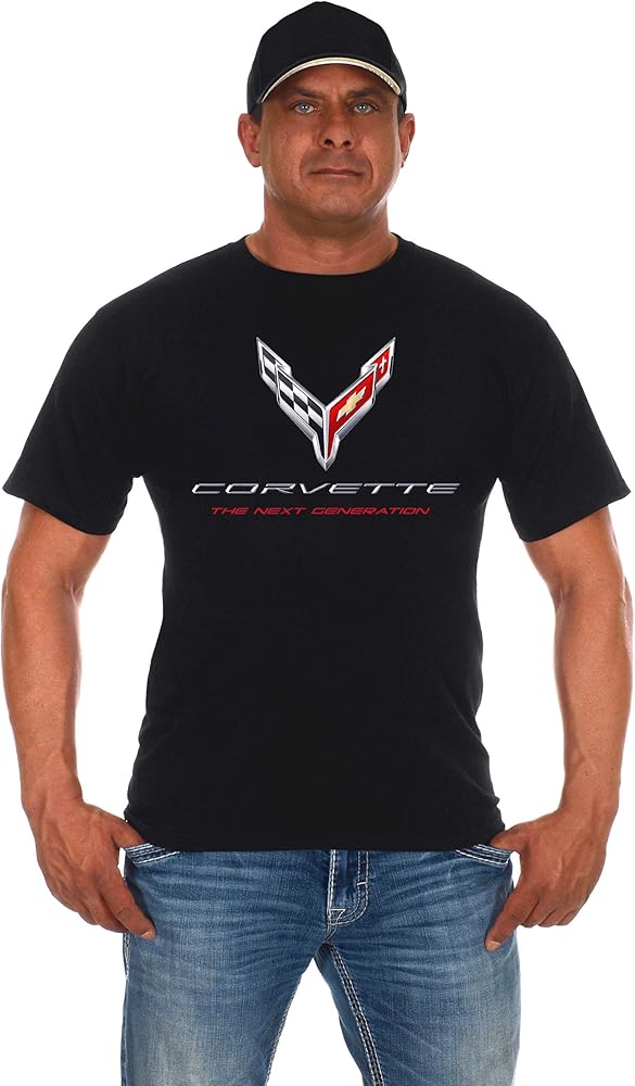 JH DESIGN GROUP Mens Chevy Corvette T-Shirt C8 Logo The Next Generation Black Crew Neck Shirt