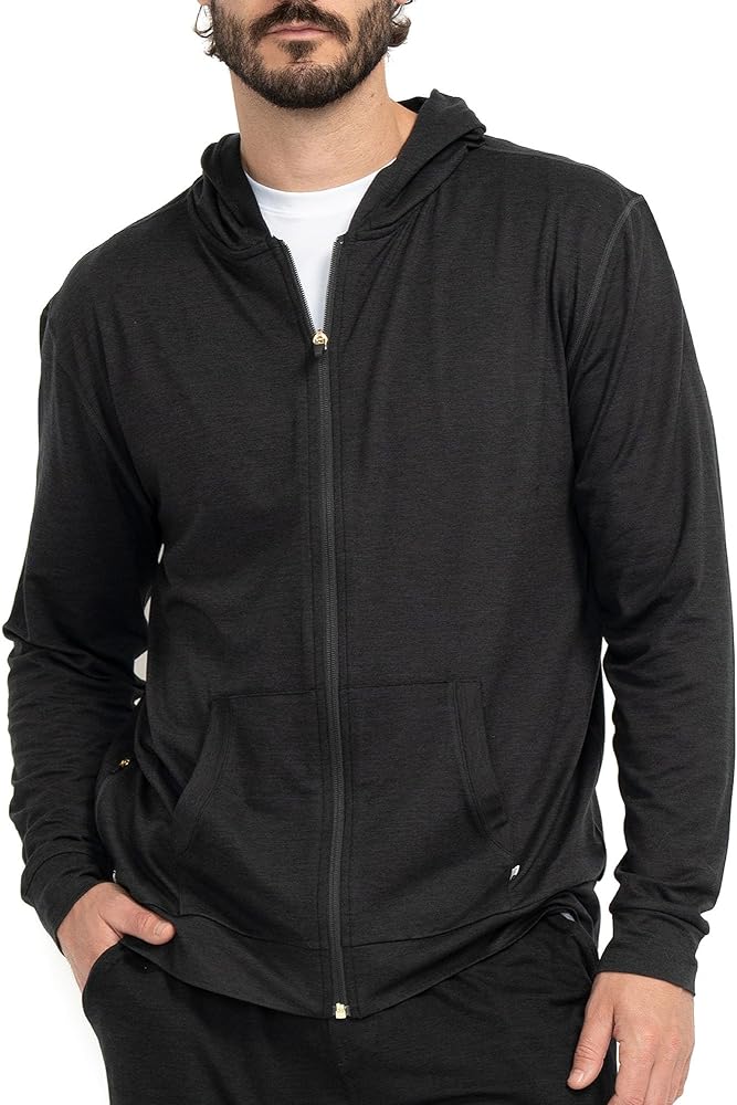 Ejis Zip Up Hoodies for Men, Anti Odor Moisture Wicking Lightweight Sweatshirt