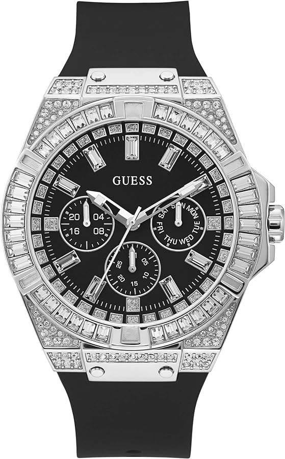 GUESS Men's Stainless Steel Quartz Watch with Silicone Strap, Black, 24 (Model: GW0208G1)