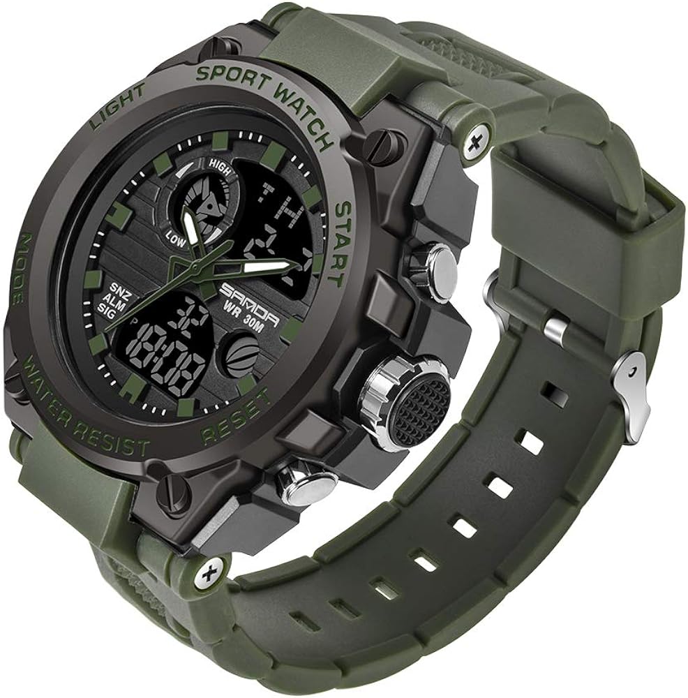 AIMES Mens Watches Sports Outdoor Waterproof Military Watch for Men Tactical Watch Analog Digital Date Alarm Stopwatch Multi-Function Tactics Big Face Wristwatch for Men