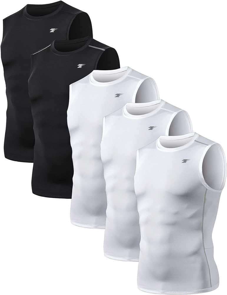 TELALEO 5 Pack Men's Athletic Compression Shirts Sleeveless Workout Tank Top Sports Base Layer Running Basketball