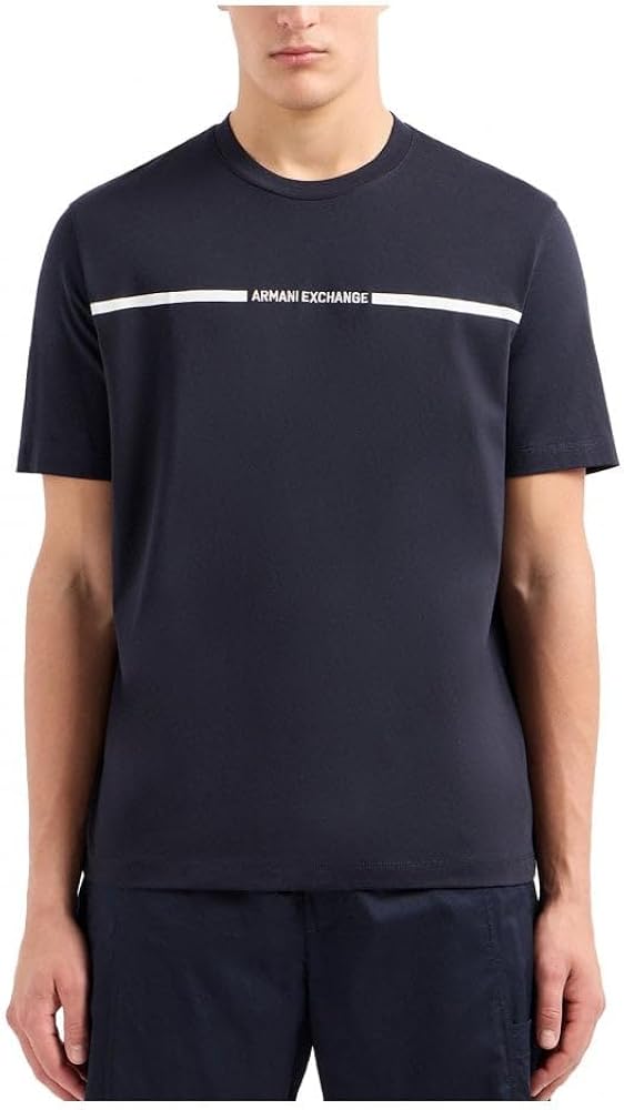 A｜X ARMANI EXCHANGE Men's Line Logo Branded Short Sleeve T-Shirt