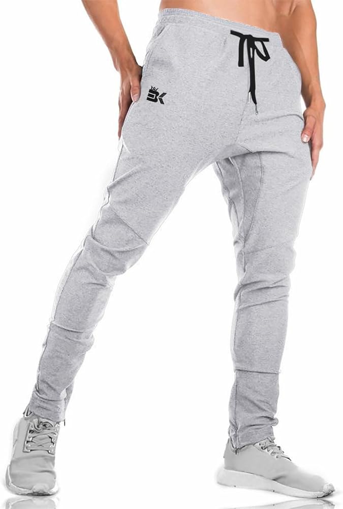 BROKIG Mens Jogger Sport Pants, Casual Zipper Gym Workout Sweatpants Pockets