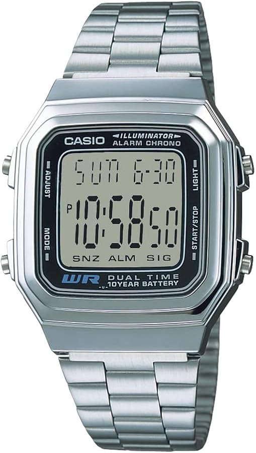 Casio Men's Vintage A178WA-1A Silver Stainless-Steel Quartz Watch with Grey Dial