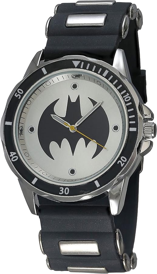 Accutime Kids Batman Analog Quartz Watch with Grey Face & Black Strap for Boys, Girls & Adults All Ages (Model: BAT9062)