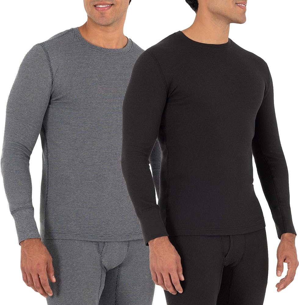 Fruit of the Loom Men's Recycled Waffle Thermal Underwear Crew Top (1 and 2 Packs)