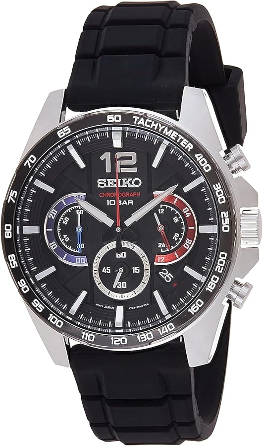 Seiko SSB347 Watch for Men - Analog, Black Ion Finish Bezel, Quartz Chronograph, Tachymeter, Water-Resistant to 100m