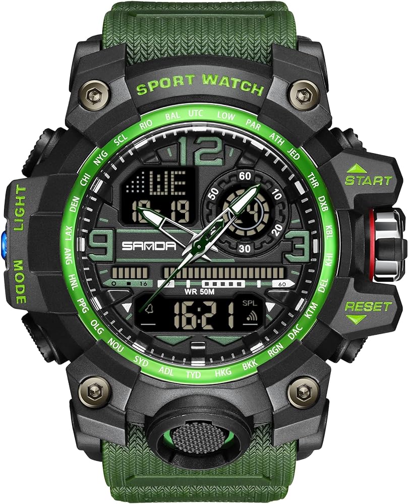 KXAITO Men's Watches Sports Outdoor Waterproof Military Watch Date Multi Function Tactics LED Face Alarm Stopwatch for men (3133_Green)