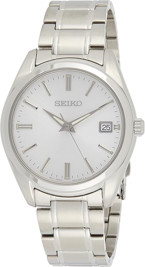 Seiko SUR307 Watch for Men - Essentials - Silver Dial with Sunray Finish, Date Calendar, LumiBrite Hands, Stainless Steel Case & Bracelet, and 100m Water Resistant