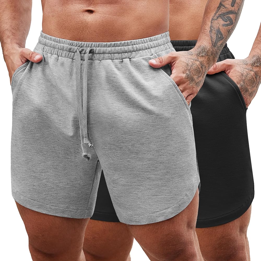 COOFANDY Mens Gym Workout Shorts 7 Inch Athletic Shorts 2 Pack Lightweight Bodybuilding Training Short Pants with Pocket