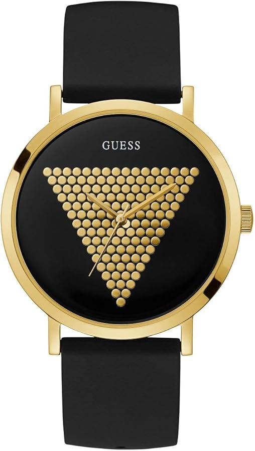 GUESS Iconic Studded Black and Gold-Tone Logo Silicone Watch. Color: Black (Model: U1161G2)