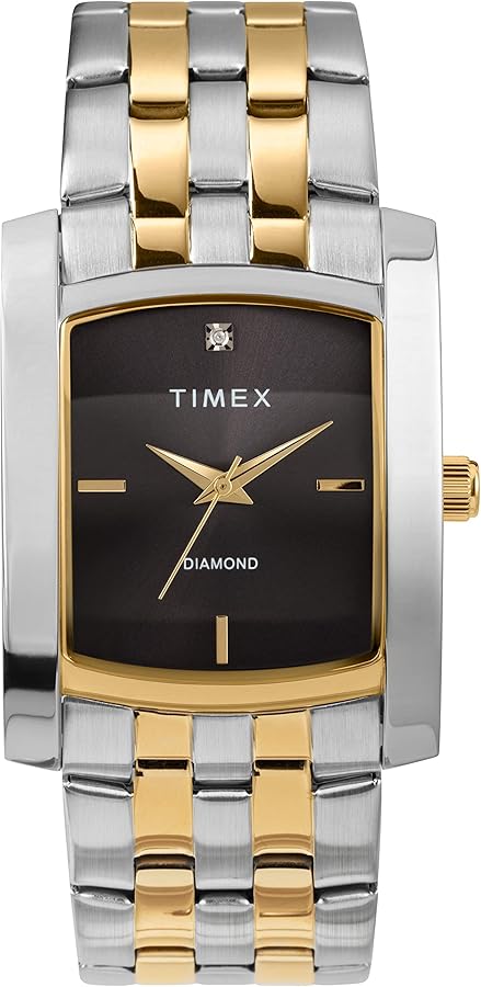 Timex Men's Dress Analog 33mm Stainless Steel Bracelet Watch with Genuine Diamond