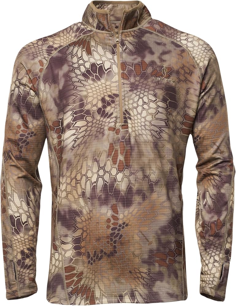 Kryptek Men’s Cronos Half Zip Stealthy Camo Long Sleeve Hunting Shirt