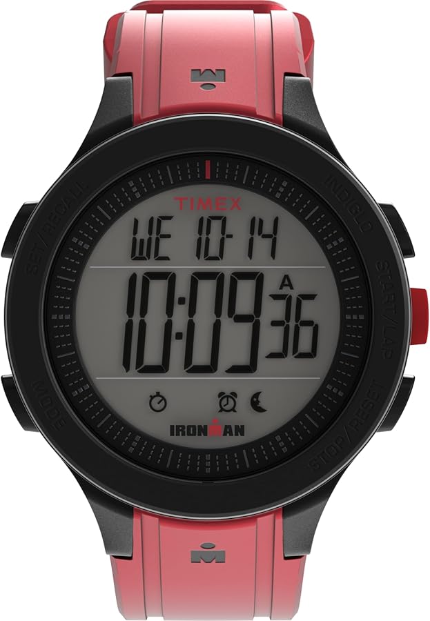 Timex Unisex Ironman T200 42mm Watch - Red Strap Digital Dial Black Case