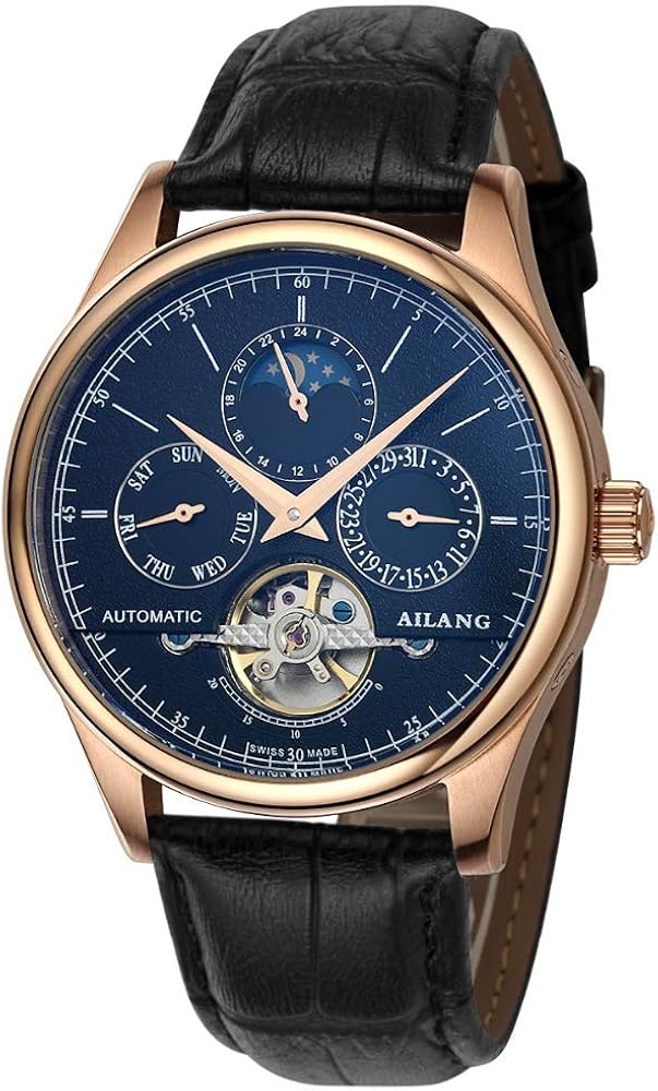 AILANG Brand Men Automatic Self-Wind Watches Leather Skeleton Tourbillon Mechanical Clock Male Rose Gold Shell Watch New -513