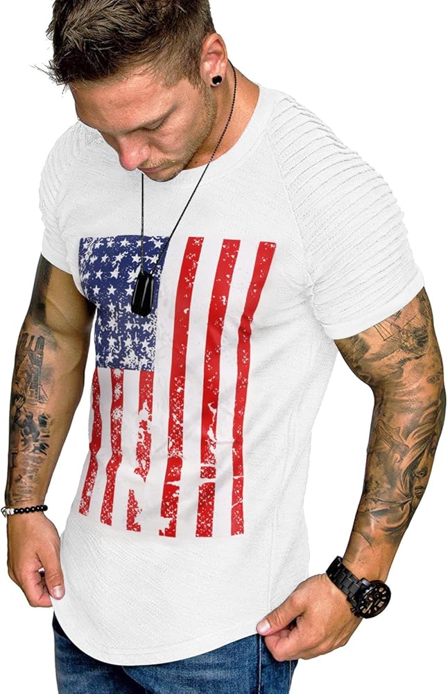 COOFANDY Men's Muscle T-Shirt Pleated Raglan Sleeve Bodybuilding Gym Tee Short Sleeve Fashion Workout Shirts Hipster Shirt