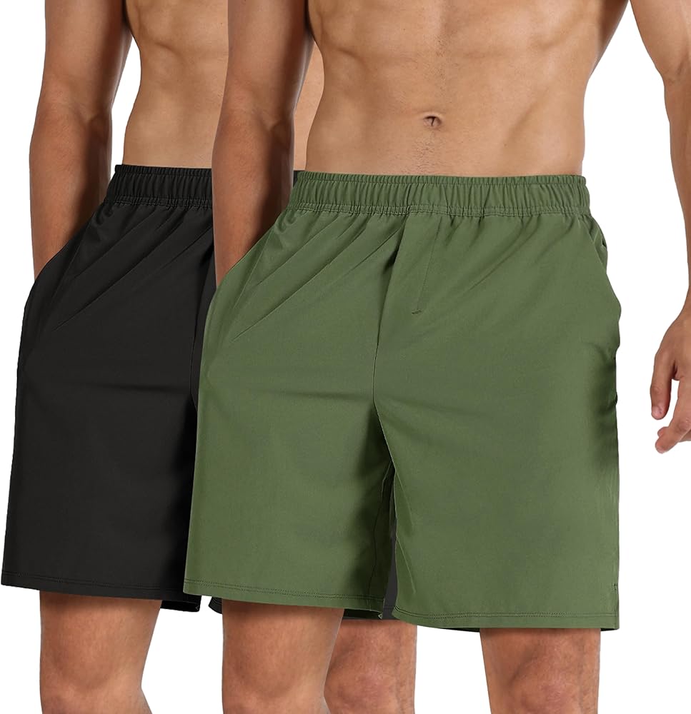 ODODOS Men's 2 Pack Athletic Shorts with Pockets 5" / 7" Inseam Quick Dry Lightweight Workout Gym Running Shorts