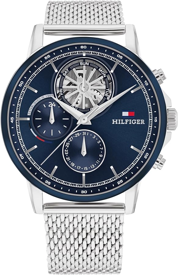 Tommy Hilfiger Mens Dress Watch - Multifunction Stainless Steel Wristwatch - Water Resistant up to 5 ATM/50 Meters - Premium Fashion Timepiece for All Occasions - 44 mm