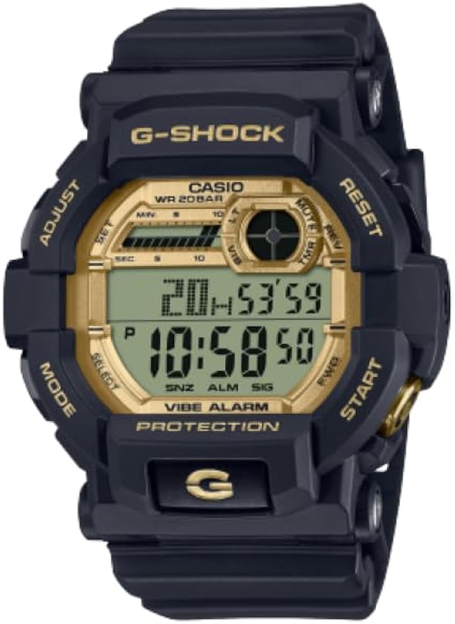 Casio G-Shock GD-350GB-1 Black and Gold Series, 200 Meter Water Resistant, Shock Restistant, Vibration and Flash Alerts