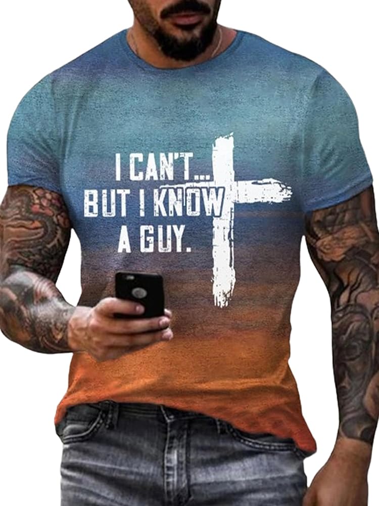 I Can't but I Know a Guy Jesus T-Shirt for Men Funny Christian T-Shirts for Men Short Sleeve Tops, XX-Large