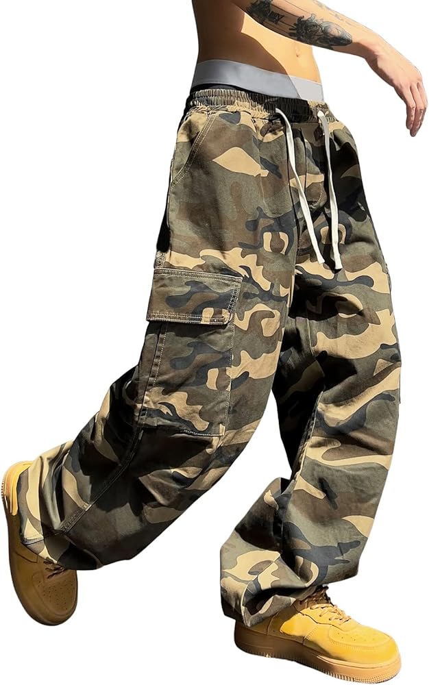 Verdusa Men's Drawstring Waist Camo Print Cargo Pants Sweatpants Workout Joggers