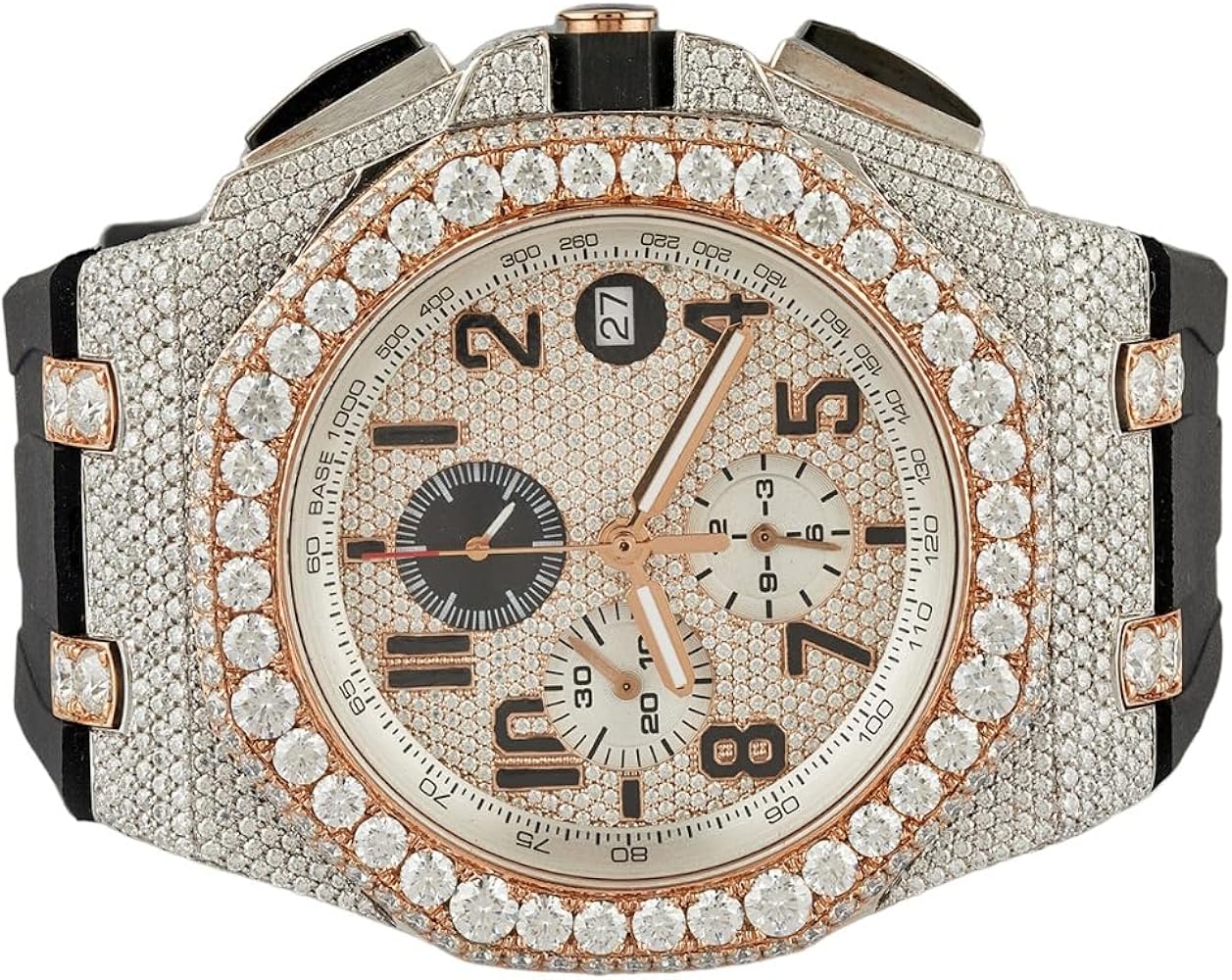 Luxury Men's Watch with 21 Carat VVS1 White Moissanite Diamond Round Cut