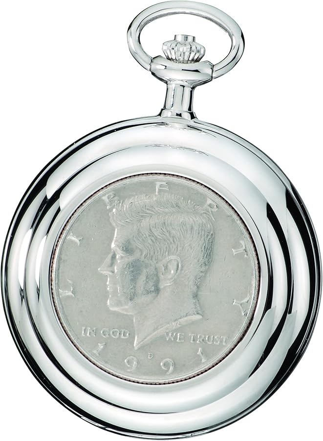 Charles-Hubert DWA055 47 mm Genuine US Half Dollar Coin Hunter Case Quartz Pocket Watch with White Dial