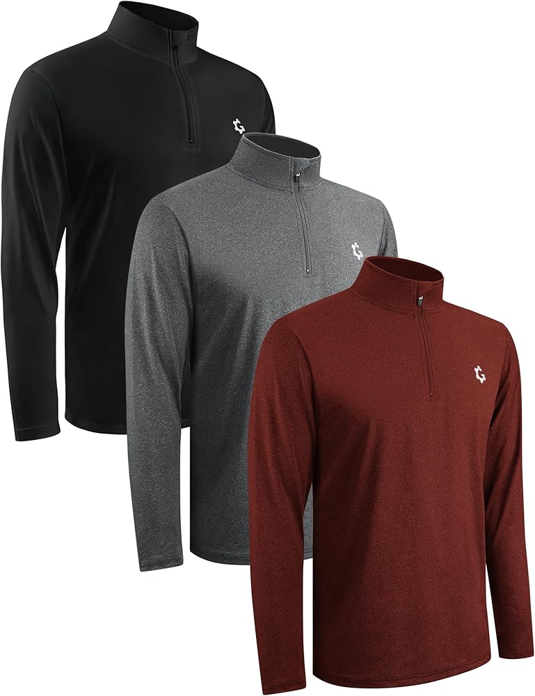 3Pack Quarter Zip Pullover Men Long Sleeve Sweatshirts Running Athletic Golf Gym Shirt Quick Dry