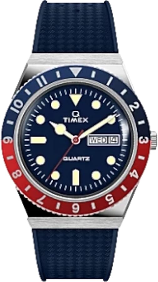 Timex Men's Q 38mm Watch - Blue Dial Stainless Steel Case Blue Rubber Strap