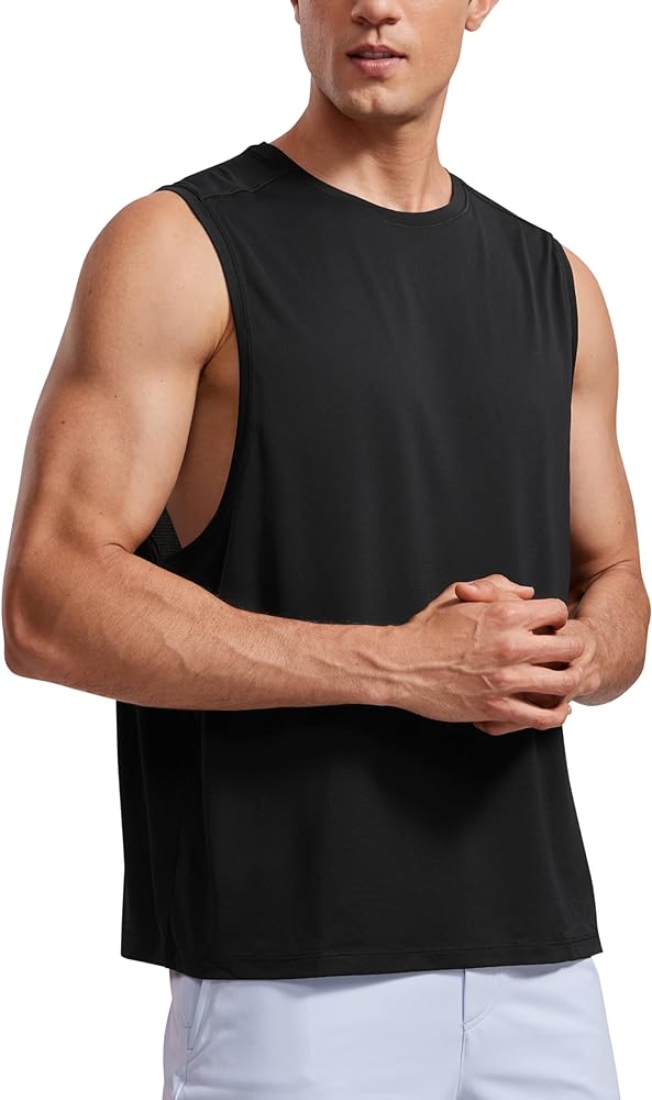 CRZ YOGA Mens Lightweight Muscle Workout Tank Tops Quick Dry Large Armhole Sleeveless Running Athletic Shirts Top Black Small