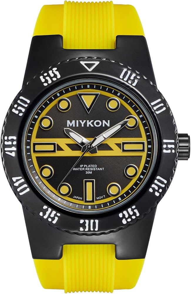 Miykon Men’s Casual Sport Watch - Comfortable Silicone Band, Japanese Quartz, Water Resistant, 45mm - Model B2G24 (Yellow)